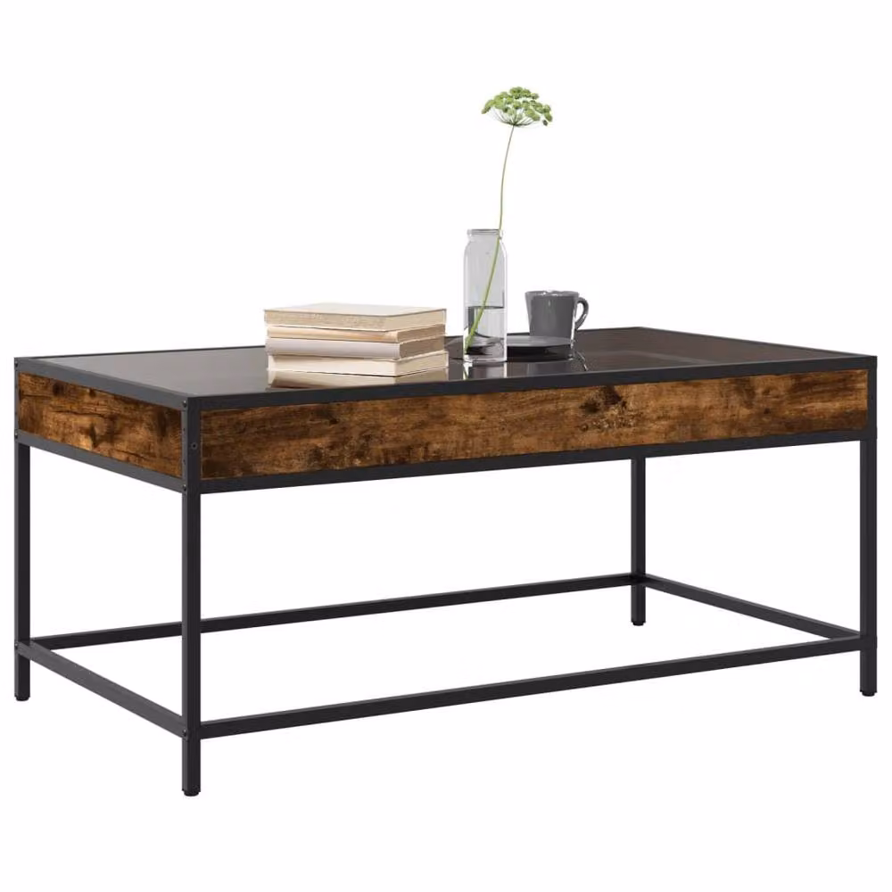 Berkfield Home Infinity LED Decorative Coffee Table in Smoked Oak and Brown, W: 90 cm, D: 50 cm, H: 41 cm – 2