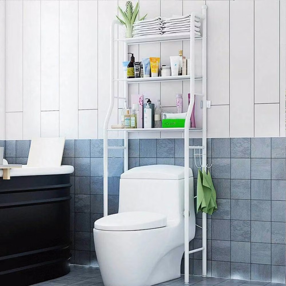 Kelvenix White 3 Tier Over The Toilet Bathroom Storage Rack with Hanging Rod – 3