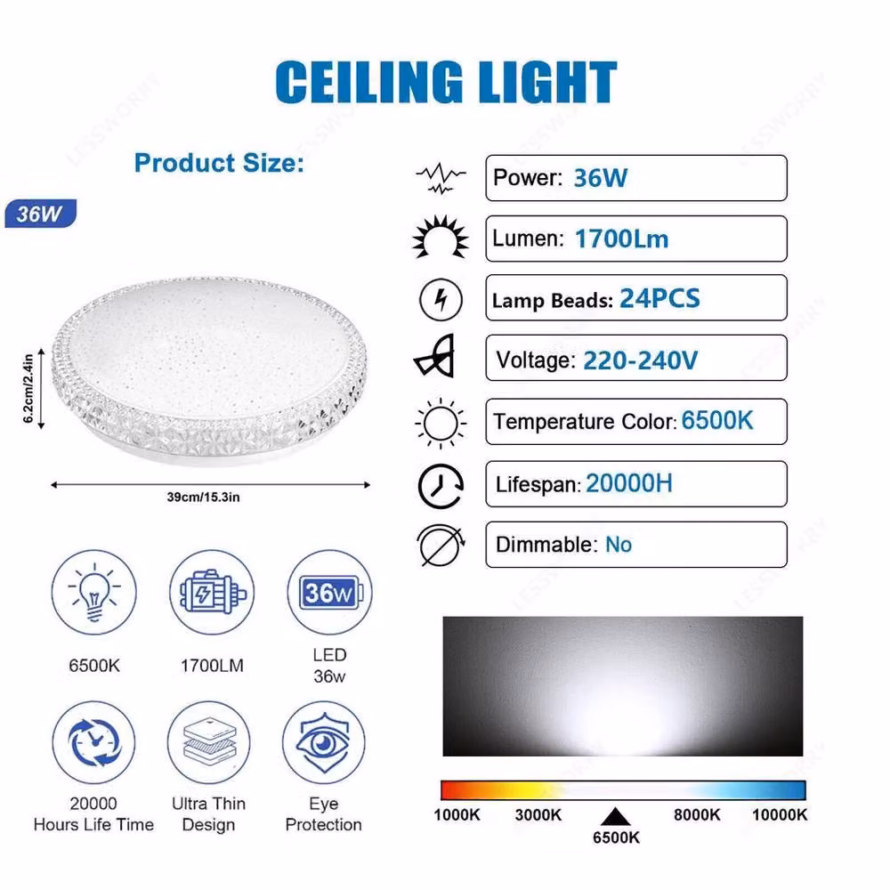 NESTLUNE 36W Round LED Ceiling Light Panel in White – 2