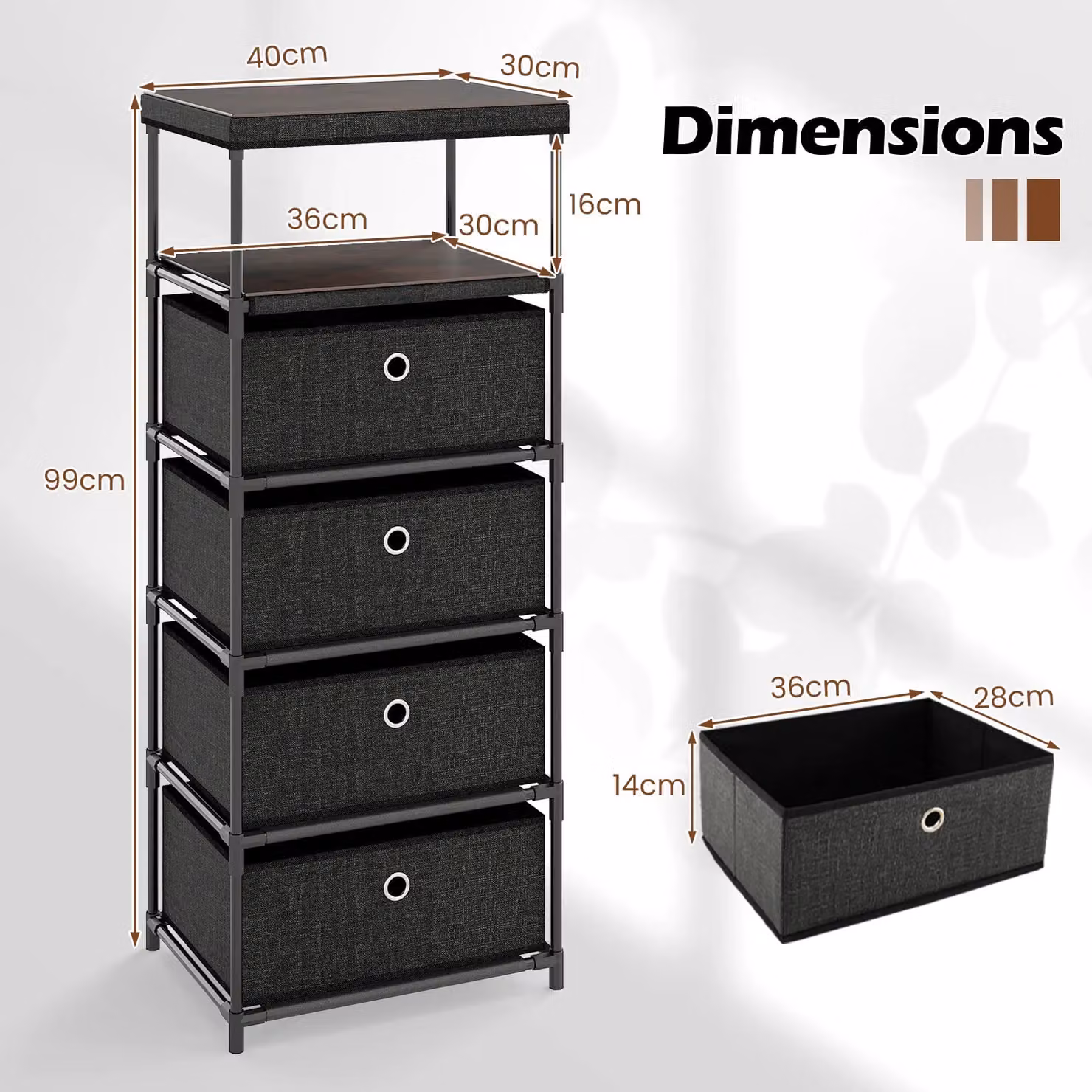 Gymax Industrial Fabric Storage Tower Organizer Unit with 4 Drawers, Black – 2