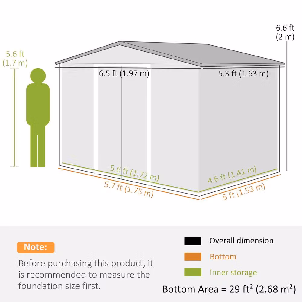 Rolipo Metal Garden Shed with Sliding Door and Vents, Brown, H 200 cm x W 152.4 cm x D 152.4 cm – 4