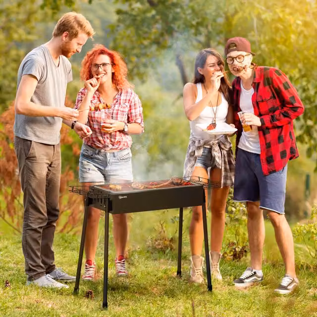 Outsunny Black Metal Charcoal BBQ Grill with Seasoning Baskets