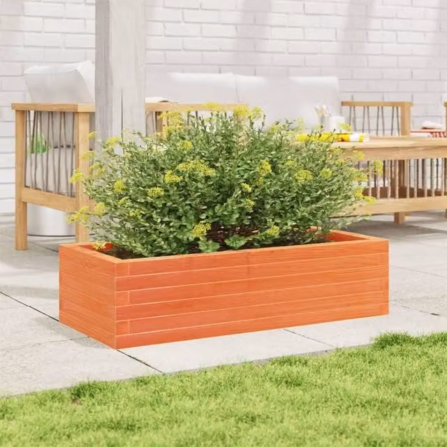 Berkfield Home Decorative Garden Planter in Brown Solid Wood, W/D/H: 90 x 40 x 23 cm