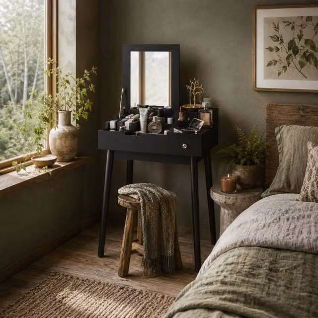 Wyld Haus Sinotti Black Dressing Table with Flip Up Mirror, W/D/H: 100 x 50 x 85.5 cm – 1