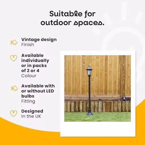 MiniSun Set of 4 Victorian Style Black Outdoor Garden Bollard Lights with 10W LED Bulbs, Height: 120 cm – 2