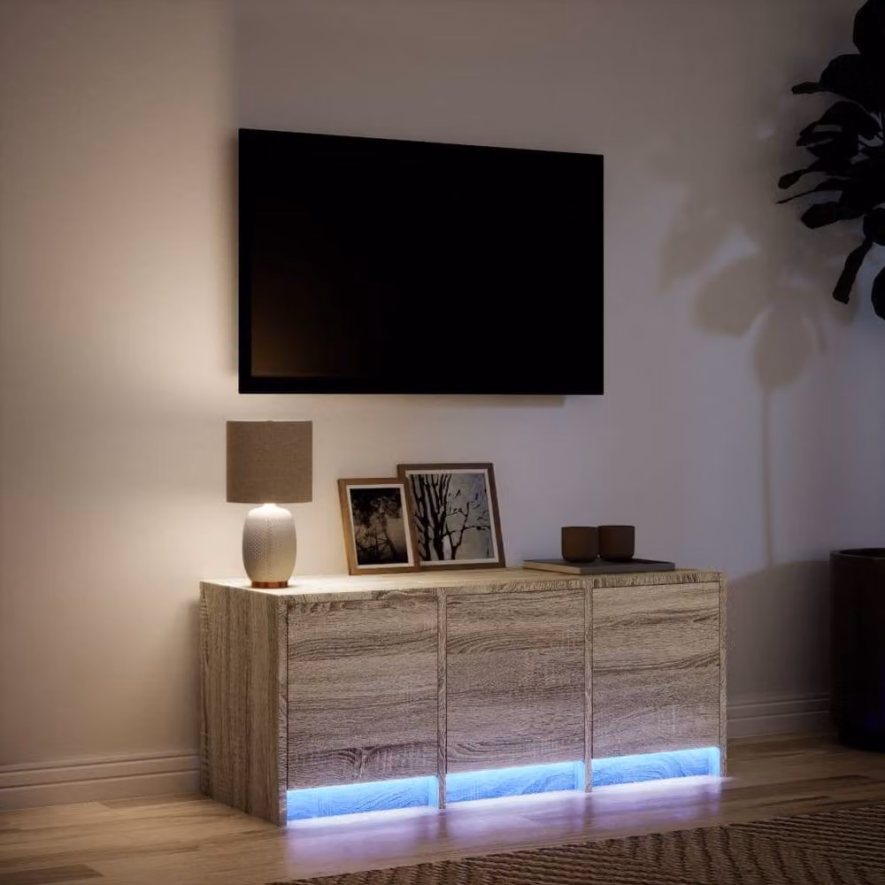 Berkfield Home Modern TV Cabinet with LED in Sonoma Oak, W/D/H: 97 x 34 x 40 cm – 3