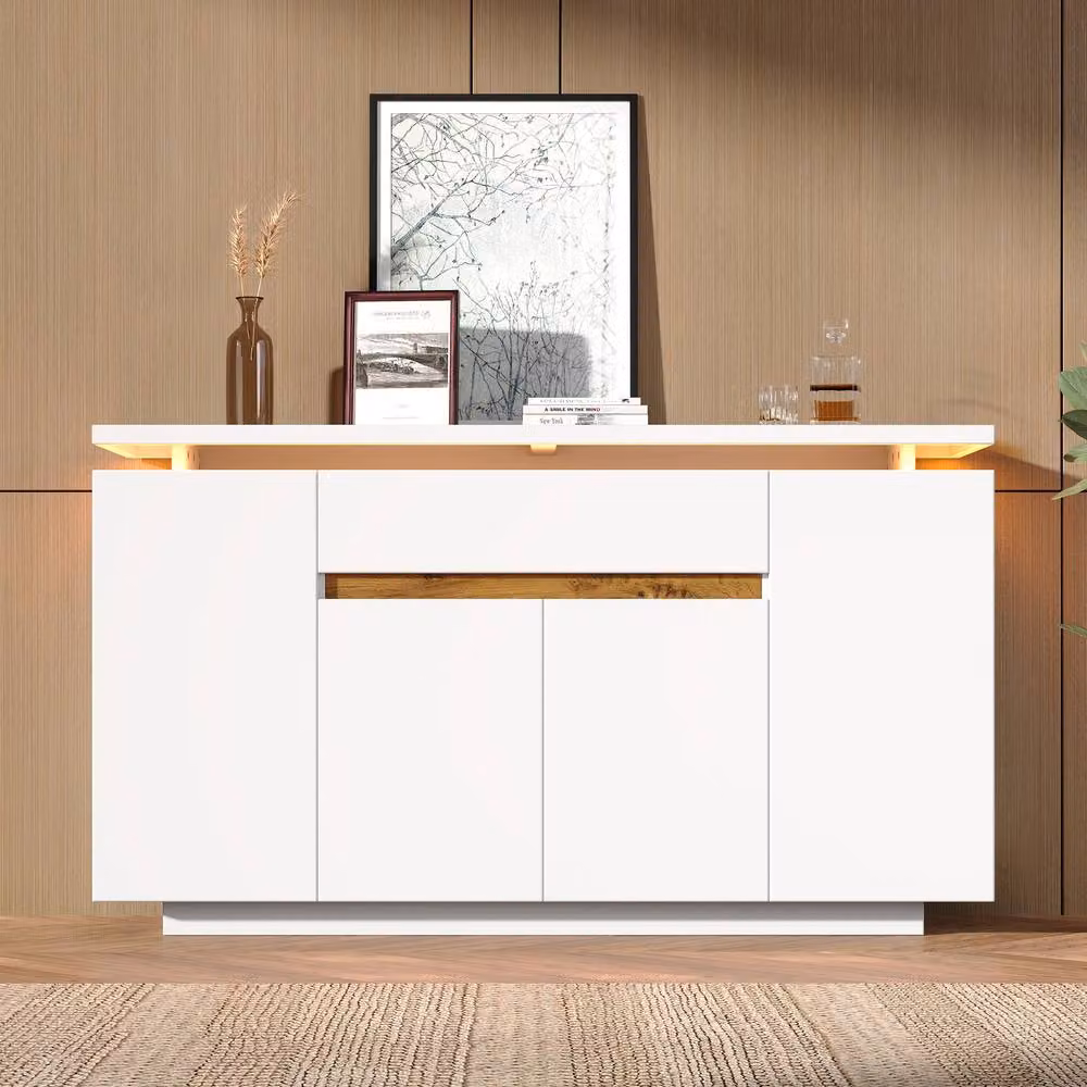 Matteo Modern LED Sideboard in White with Integrated Lighting, W/D/H: 140 x 40 x 80 cm – 3