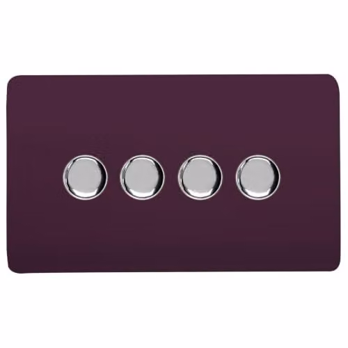 Trendi Switch 4 Gang 150w Rotary LED Dimmer Light Switch in Plum Purple – 1