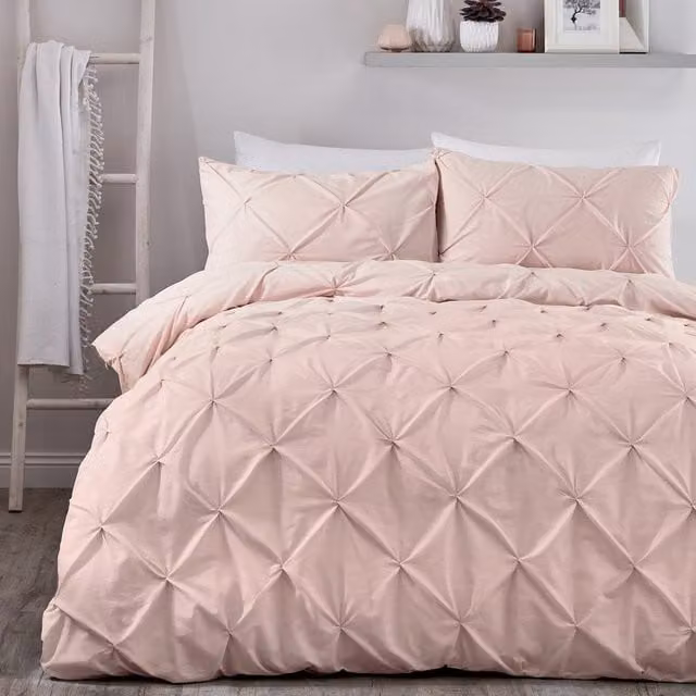 Serene Lara Ruched Duvet Cover and Pillowcase Set, Pink, W/D/H: 200 x 220 cm and 140 x 200 cm