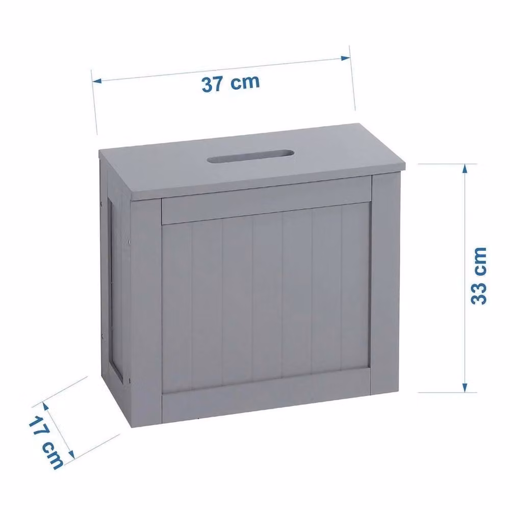 KORVIXA Grey Wooden Slimline Freestanding Bathroom Storage Unit W: 90 cm, D: 33 cm, H: 90 cm – 2