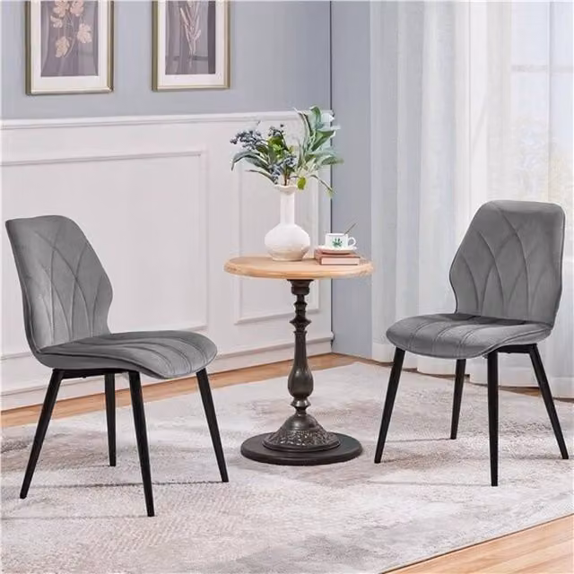 KORVIXA Set of 2 Modern Grey Velvet Kitchen and Dining Chairs
