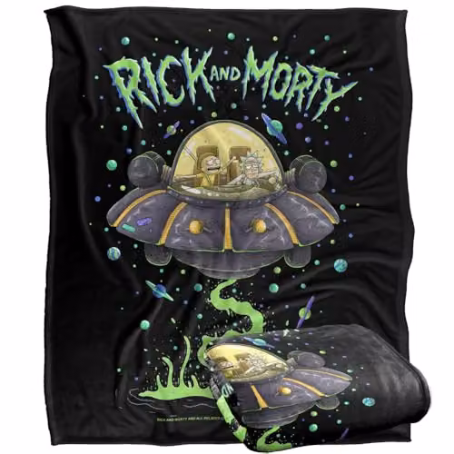 LOGOVISION Rick and Morty Drunk Rick Ship Super Soft Fleece Throw Blanket, Multicolour, W: 152 cm, D: 127 cm