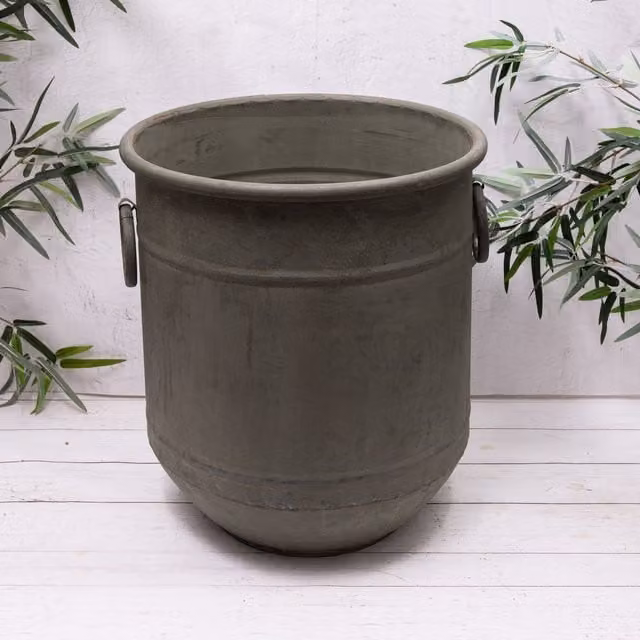 Annibells Galvanised Steel Metal Planter Pot in Green and Grey, Height: 43 cm
