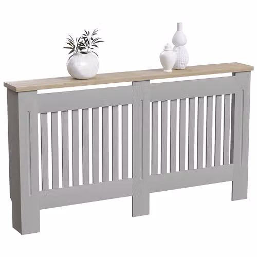 Vida Designs Arlington Radiator Cover in Olive Grey with Wood Top Shelf, H83 x W152 x D19 cm – 2