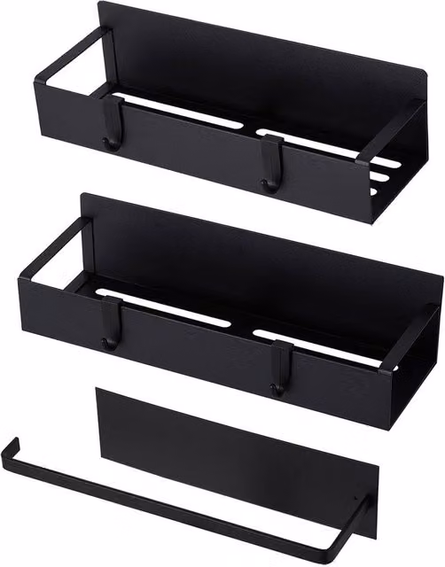 Living and Home 3-Piece Magnetic Metal Fridge Storage Shelf and Hanging Spice Rack with Paper Roll Towel Holder, Black