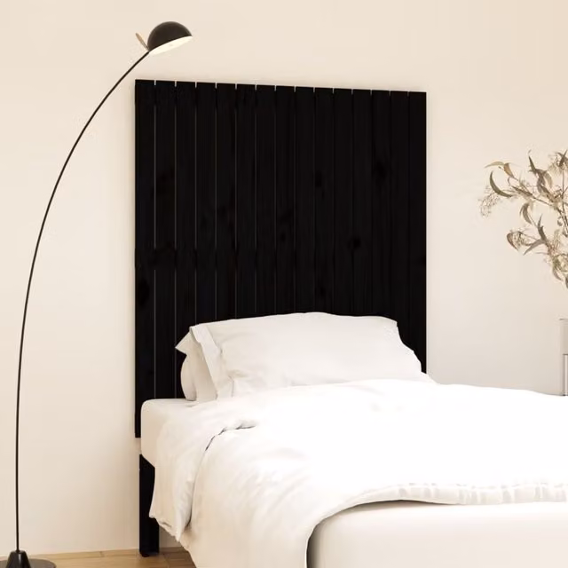 Berkfield Home Black Rustic Solid Wood Pine Wall Headboard W: 95.5 cm, D: 3 cm, H: 110 cm