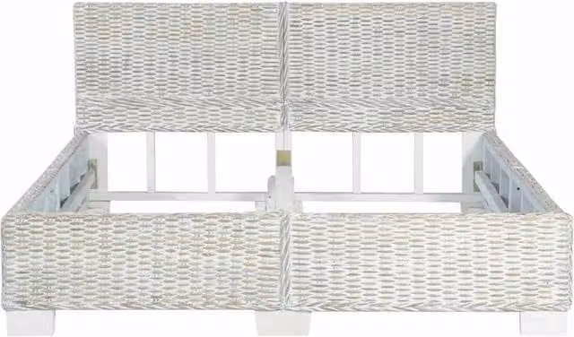 Berkfield Home Grey Natural Rattan Bed Frame with Lift Up Base and Mango Wood Construction W/D/H: 140 x 200 cm