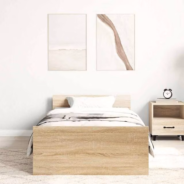 Berkfield Home Durable Small Single Bed Frame in Sonoma Oak and Beige Engineered Wood