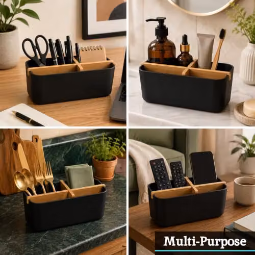 Orsina Grey and Black Detachable Bamboo Fibre Organiser with 4 Compartments – 4
