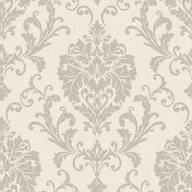 Grandeco Margritte Distressed Damask Textured Wallpaper in Taupe and Beige