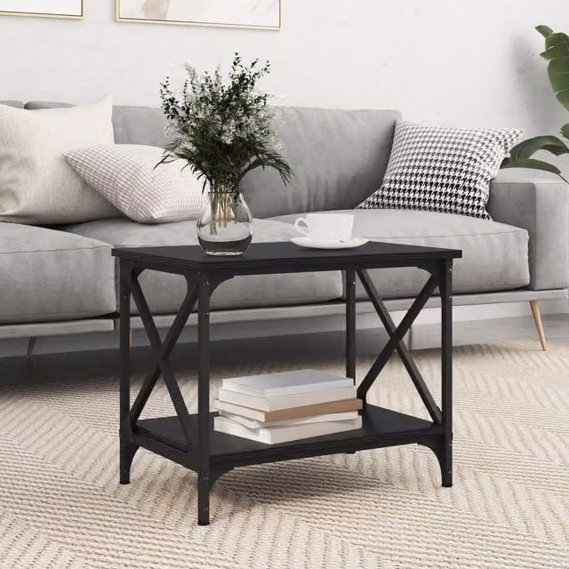 Berkfield Home Side Table with Shelf in Black Oak, W: 55 cm, D: 38 cm, H: 45 cm – 1