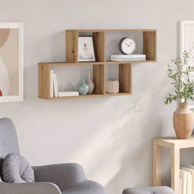 Berkfield Home Artisan Oak Wall Shelf in Brown, W/D/H: 100 x 18 x 53 cm