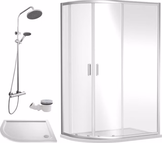 Balterley Offset Left Quadrant Shower Tray with Round Waste in White, W: 1200 mm, D: 800 mm