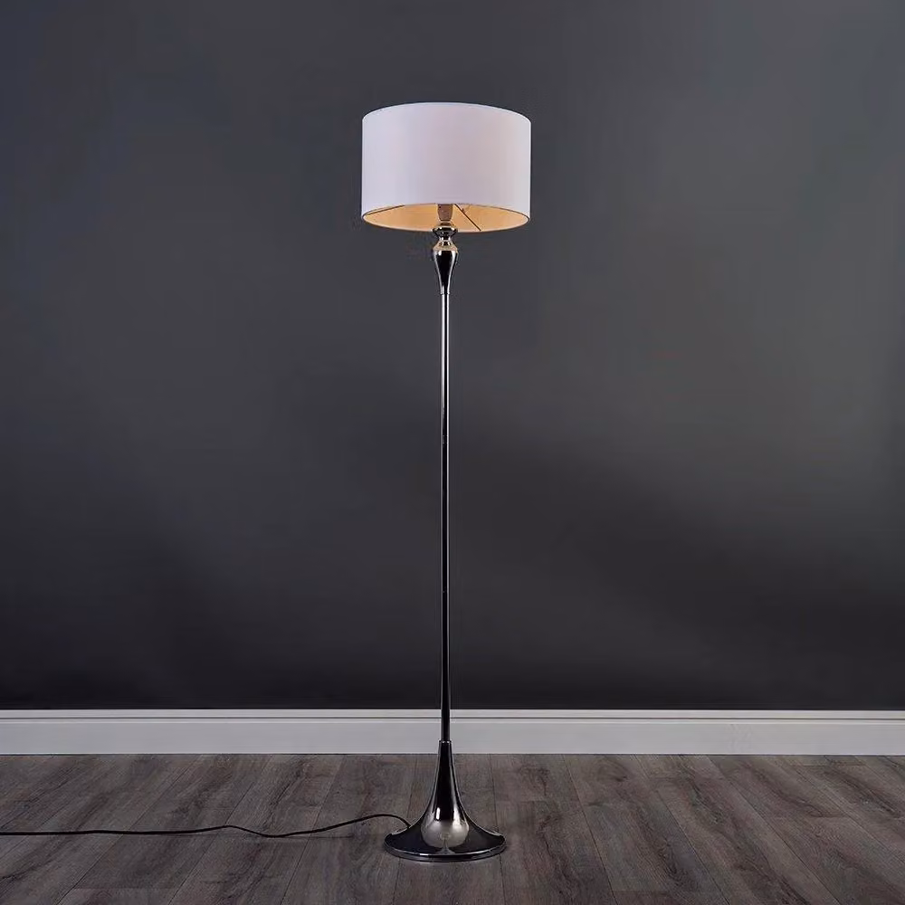 ValueLights Faulkner Spindle Chrome Floor Lamp with White Fabric Shade – 2
