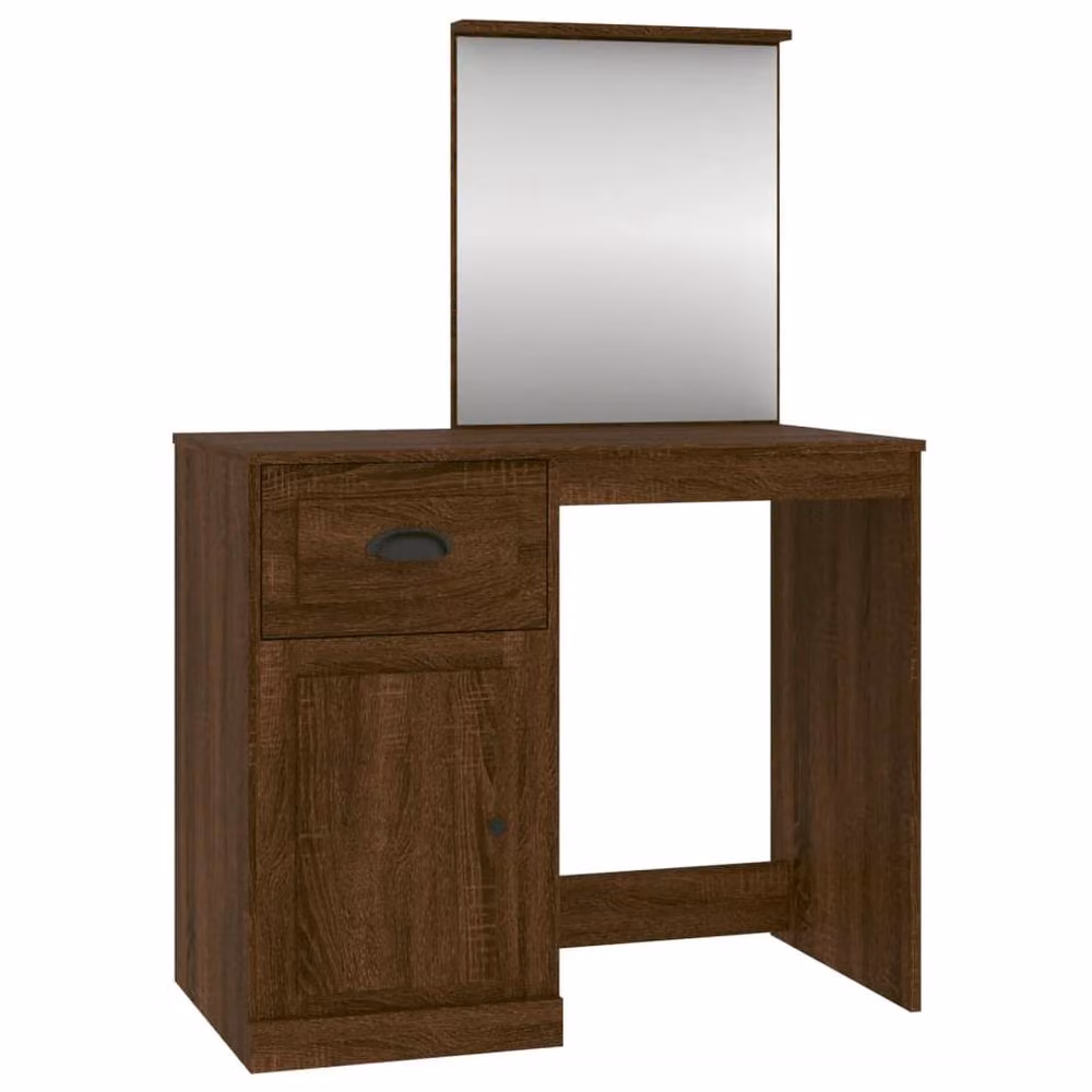 Berkfield Home Modern Dressing Table with Mirror in Brown Oak, W/D/H: 90 x 50 x 132.5 cm – 2