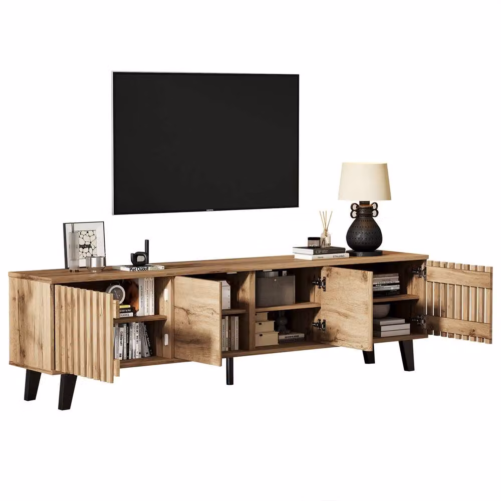 Rolipo Modern Wood TV Console and Sideboard Buffet Set in Brown – 6