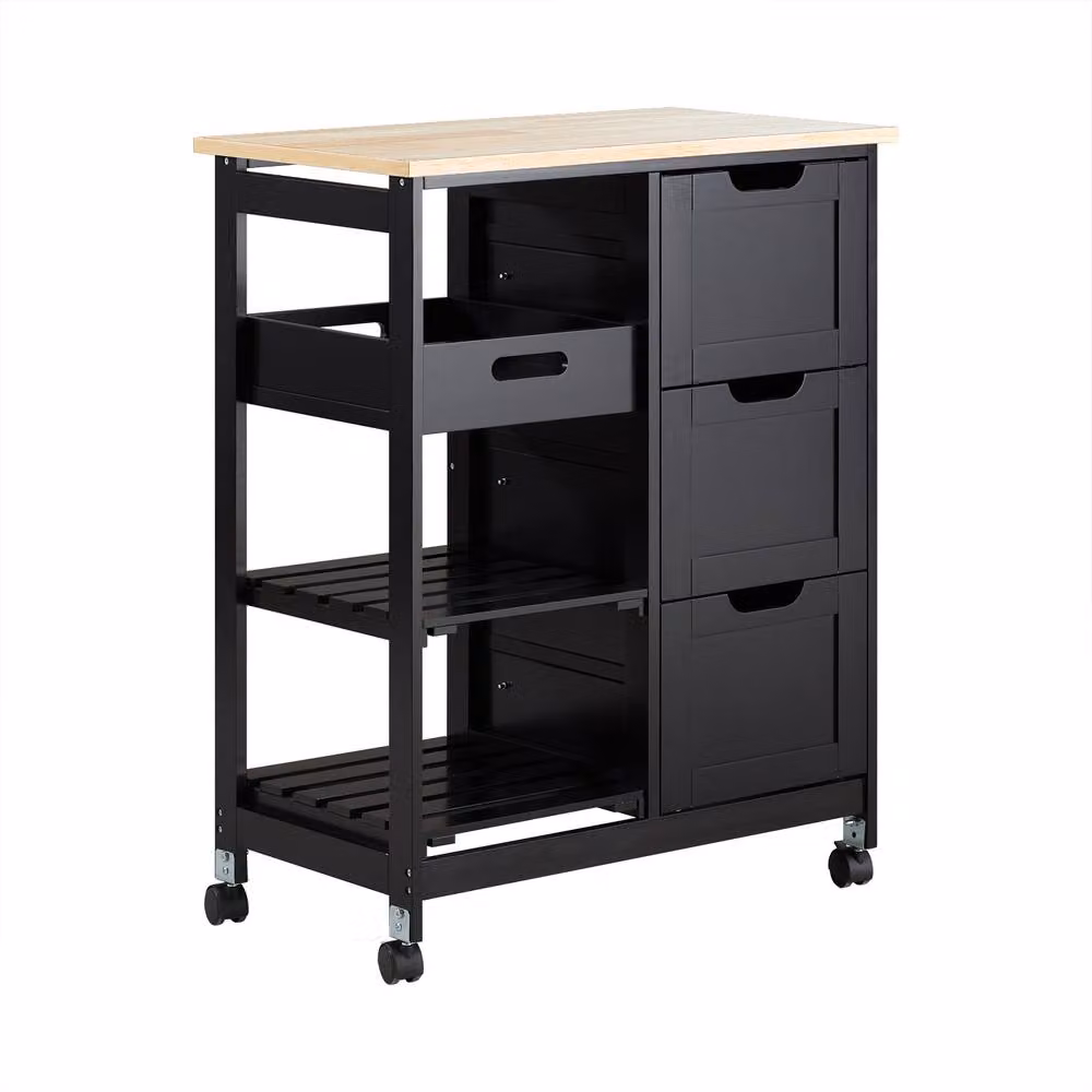 SoBuy Mobile Kitchen Trolley with 3 Drawers and Basket in Matt Black – 2
