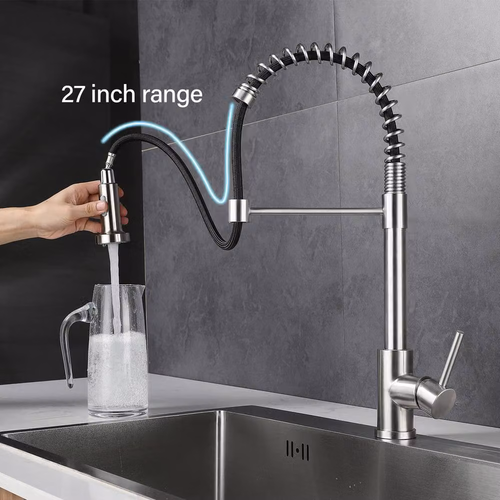 INMTFEI Stainless Steel Kitchen Sink Tap with Dual Spray and Pull Out Spout in Silver – 3