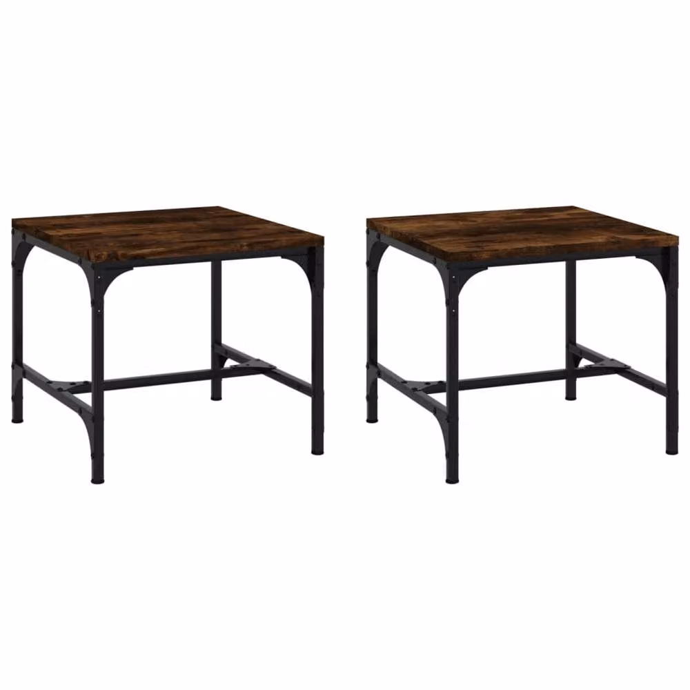 Berkfield Home Set of 2 Smoked Oak Side Tables in Brown, W/D/H: 40 x 40 x 35 cm – 3