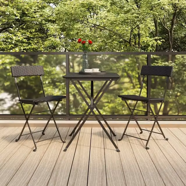 Berkfield Home 3 Piece Folding Bistro Set in Black Poly Rattan and Steel