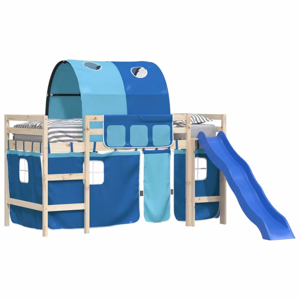 Berkfield Home Blue Polyester Opaque Fabric Panel Curtains for Childrens Loft Beds with Tunnel – 4