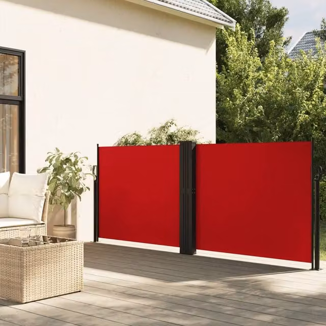 Berkfield Home Red Retractable Side Awning with Manual Pull Polyester Fabric W/H: 120 x 1200 cm