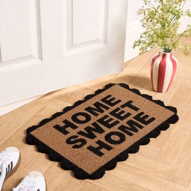OHS Scallop Edge Slogan Coir Doormat, Black and Brown, W/D/H: 60 x 40 x 1 cm