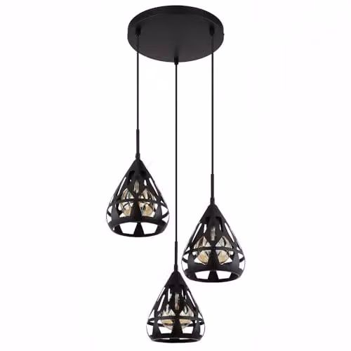 Globo Lighting Modern Black Round Metal Pendant Light with 3 E27 Bulbs, W/D/H: 41 x 41 x 120 cm – 1