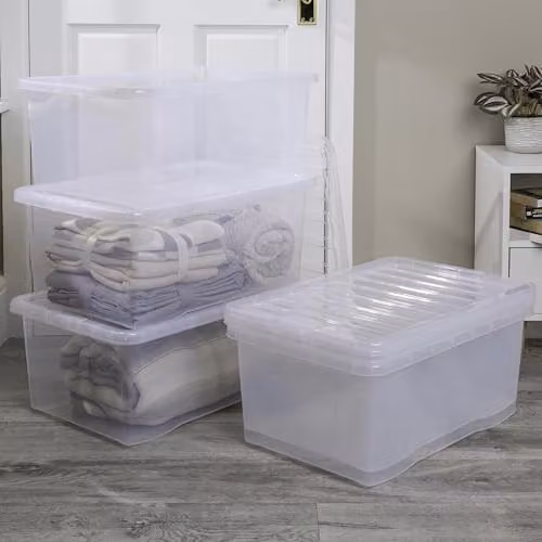 Wham Crystal Stackable Plastic Storage Boxes with Lids and Handles, 5 x 45L, Transparent – 2