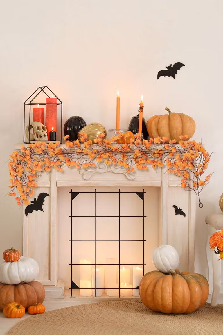 Garden Sanctuary Orange Autumn Artificial Maple Leaf Garland for Rustic Home Decoration