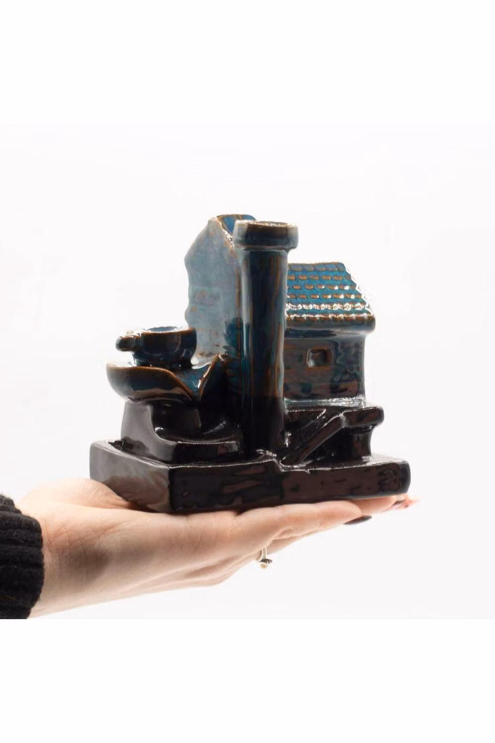 KDMD Watermill House Backflow Incense Burner in Turquoise Glazed Ceramic – 3