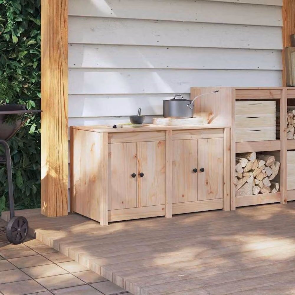 Berkfield Home Outdoor Kitchen Cabinet in Light Tan Solid Pine Wood, W/D/H: 106 x 55 x 64 cm – 3