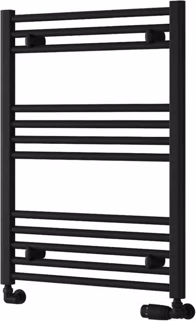 Bathroom Kingdom Capo Black Straight Heated Towel Rail, W: 80 cm, H: 60 cm
