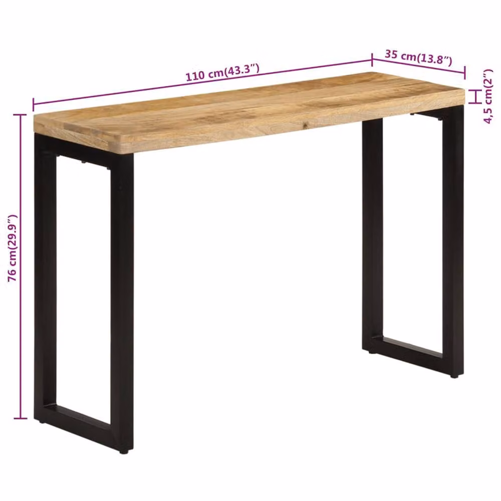 Berkfield Home Mango Wood Console Table in Brown, W/D/H: 110 x 35 x 76 cm – 5