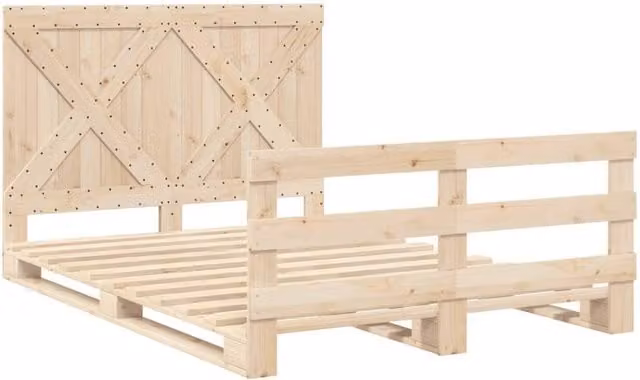 Berkfield Home Beautiful Bed Frame with Headboard in Natural Pine, W/D/H: 140 x 200 x 104 cm