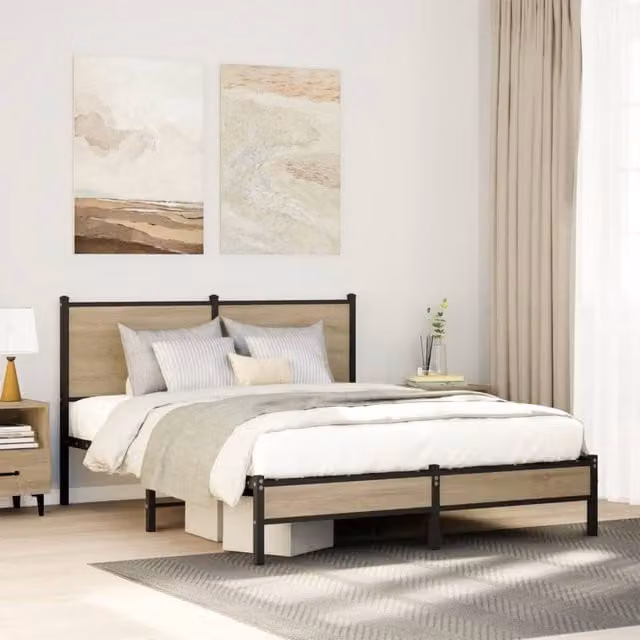 Berkfield Home Metal Bed Frame in Sonoma Oak Brown, W/D/H: 140 x 190 cm – 1