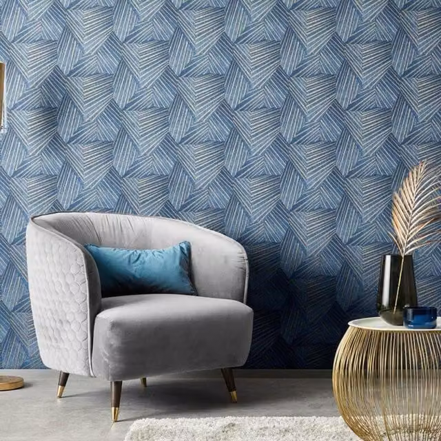 Erismann Abstract Striped Vinyl Wallpaper in Blue and Gold