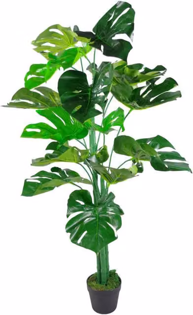 Realistic Artificial Monstera Cheese Plant with Green Leaves, Potted Tabletop Plastic Plant