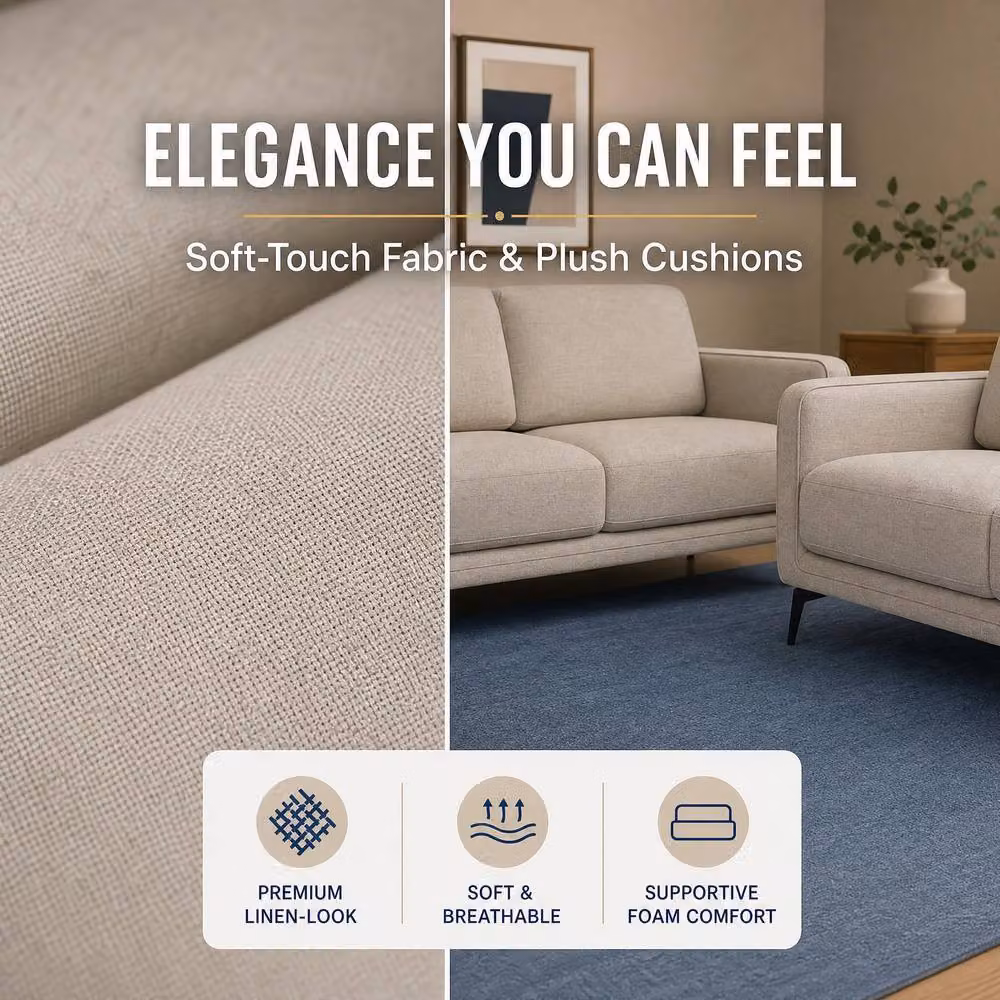Bravich LTD Brixton Scandinavian Fabric Sofa in Cream, 2 Pack – 6