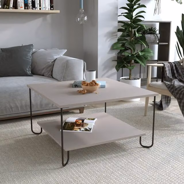 Decortie Modern Square Coffee Table in Grey and Brown with Sled Base
